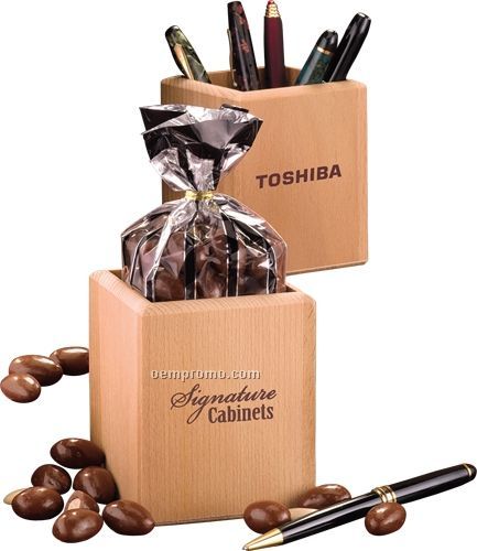 Hardwood Pen & Pencil Cup W/ Milk Chocolate Almonds