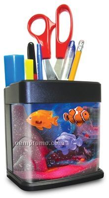 Desk Quarium Organizer W/ LED Mood Light & 4 Plastic Swimming Fish